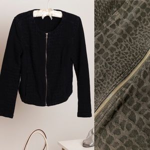 Express Collarless Snake Print Jean Zip Jacket Sz M